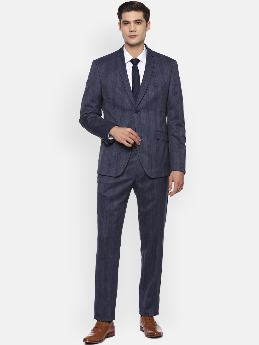 

V Dot Men Navy Blue Striped Skinny-Fit 2 Piece Formal Suit