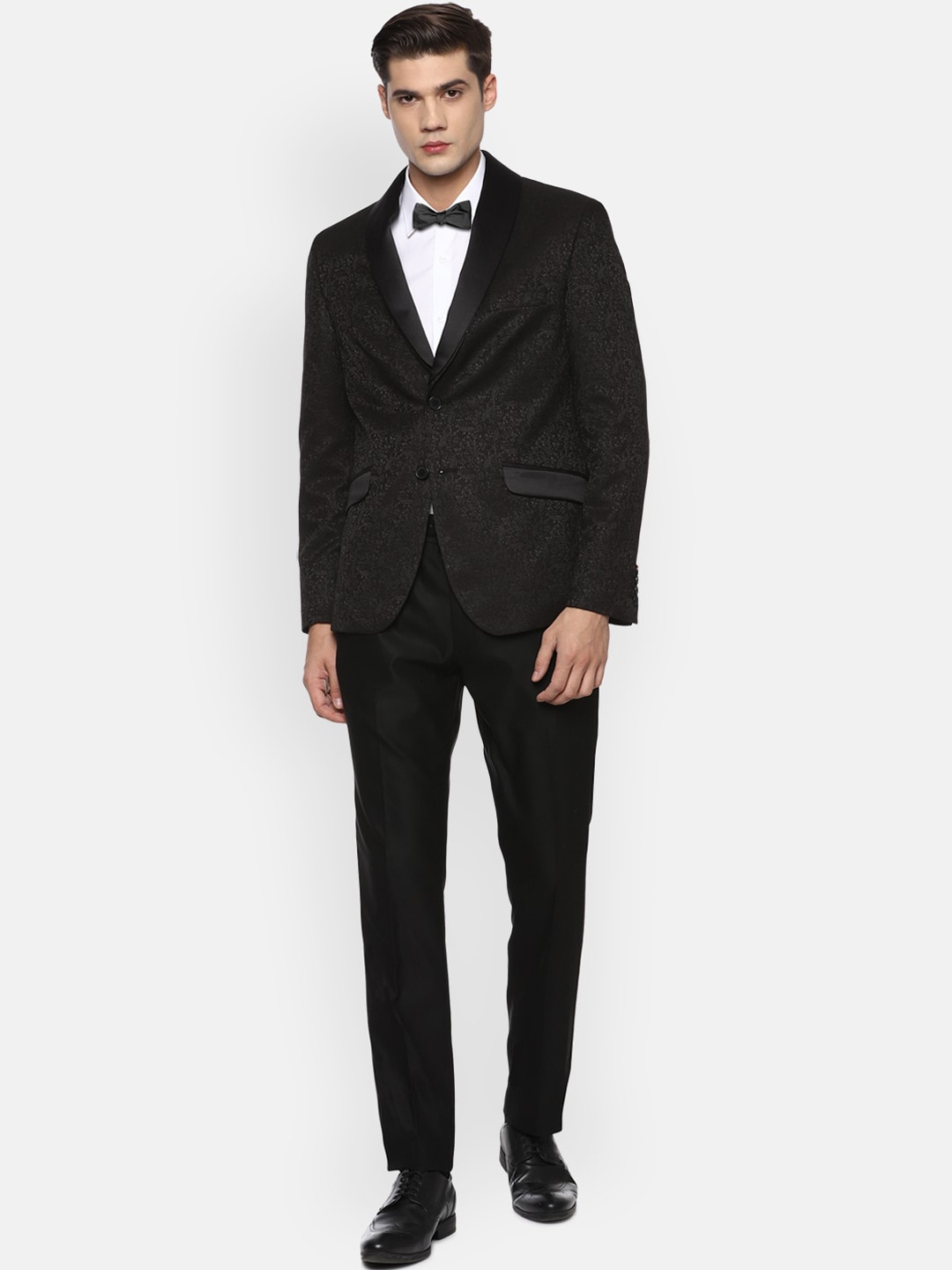 

V Dot Men Black Printed Skinny-Fit Two-Piece Tuxedo Party Suit