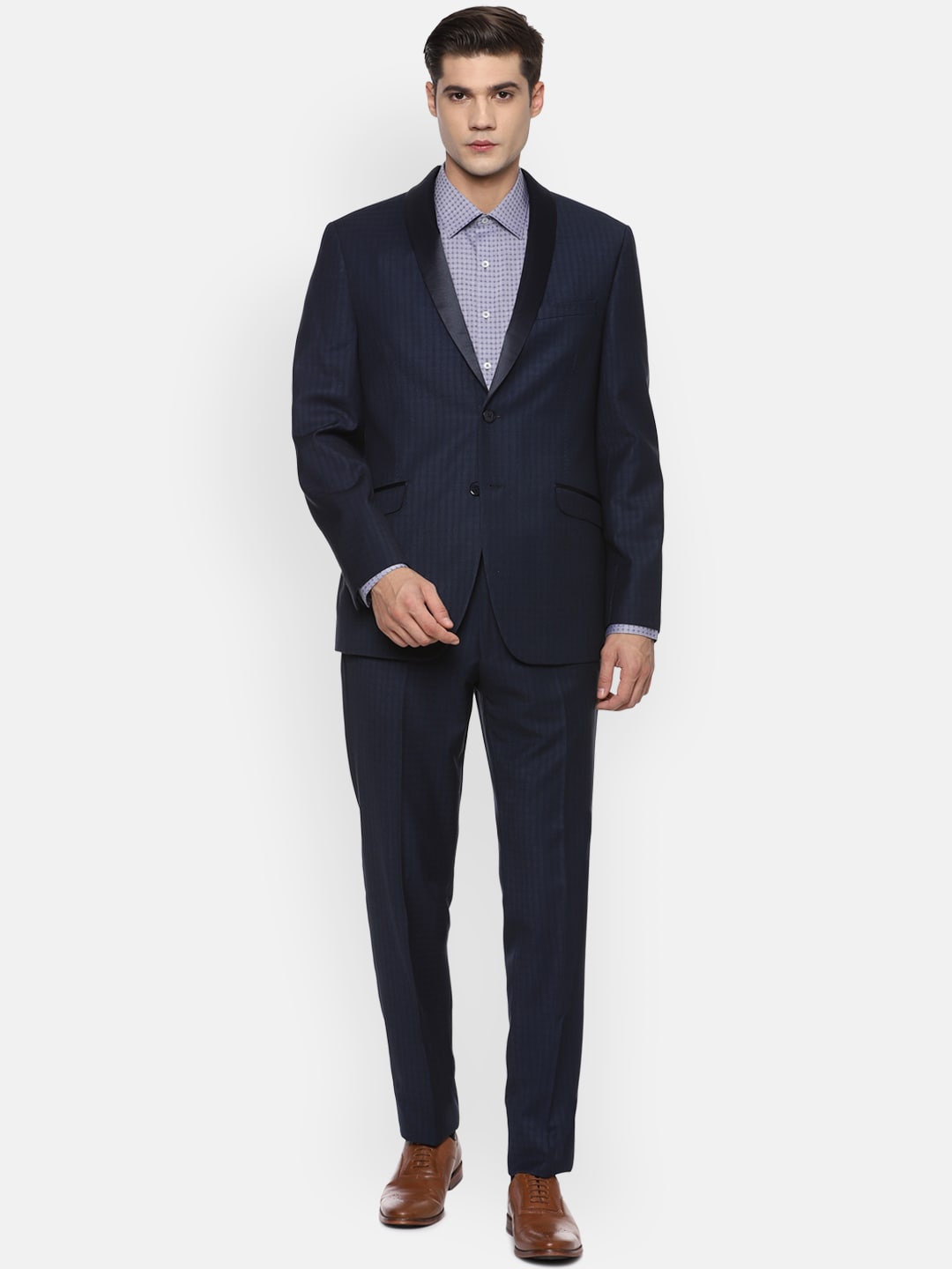 

Van Heusen Men Navy Blue Checked Single-Breasted Slim-Fit 2-Piece Formal Suit