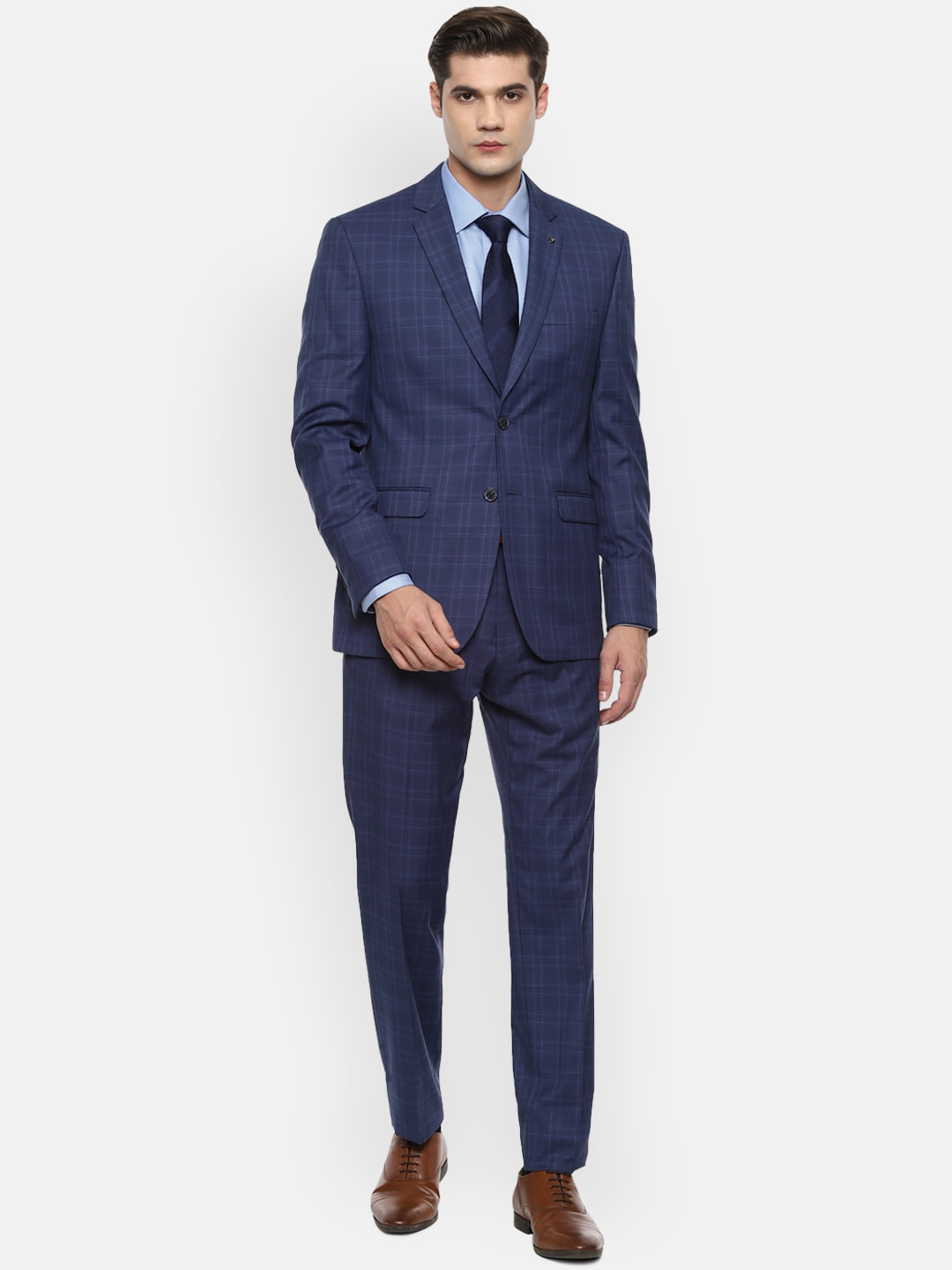 

Van Heusen Men Navy Blue Checked Single-Breasted Slim-Fit 2-Piece Formal Suit