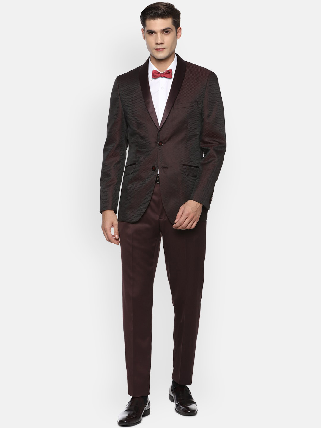 

Van Heusen Men Brown Self-Design Slim-Fit 2 Piece Party Suit