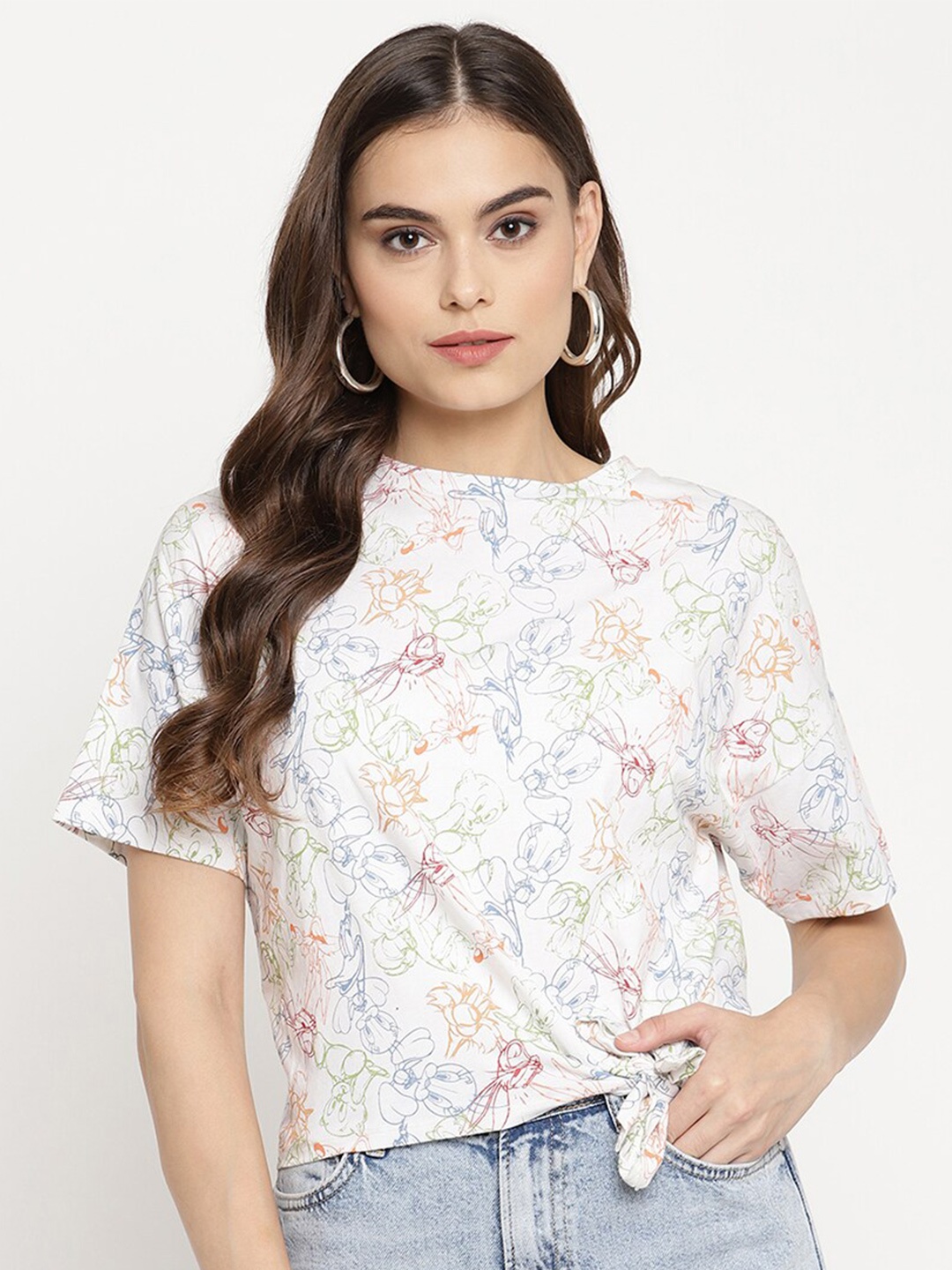 

Madame Women Off White Floral Regular Top