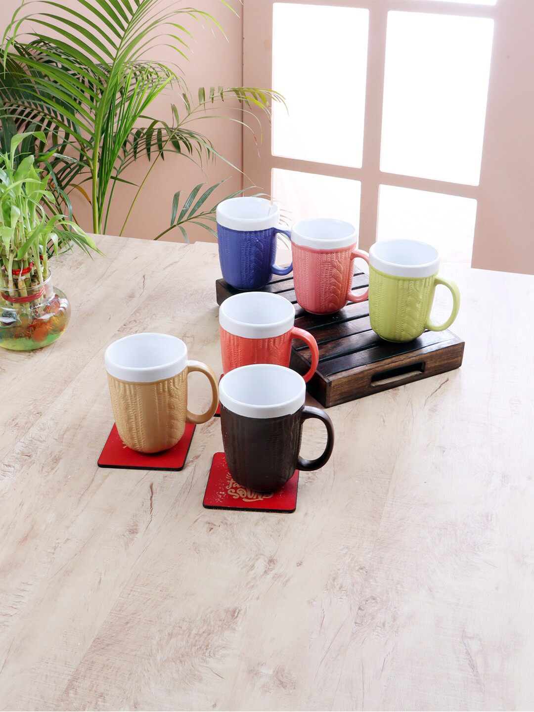 

CDI Set Of 6 Textured Ceramic Cups, Assorted