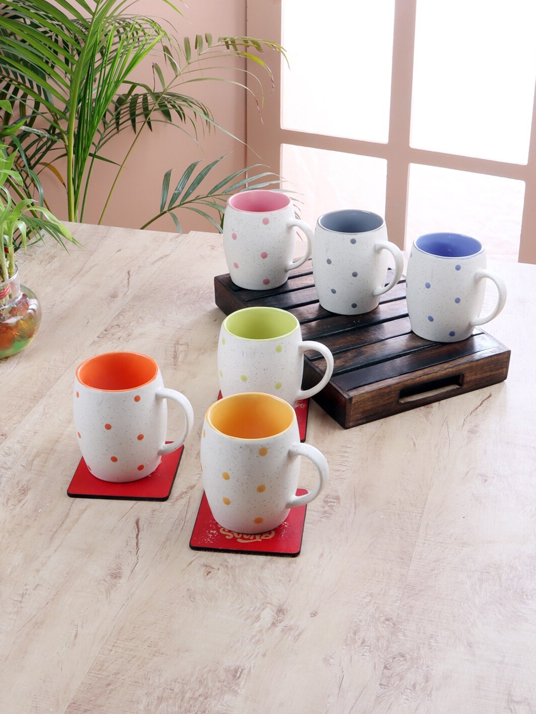 

CDI Set Of 6 White Printed Ceramic Matte Mugs