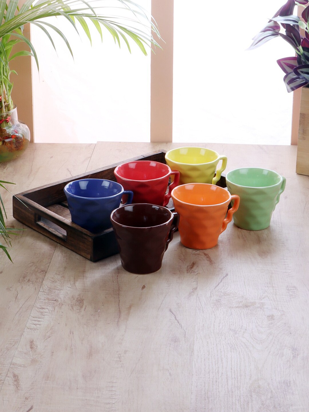 

CDI Orange & Pink Textured Ceramic Glossy Cups With Tray