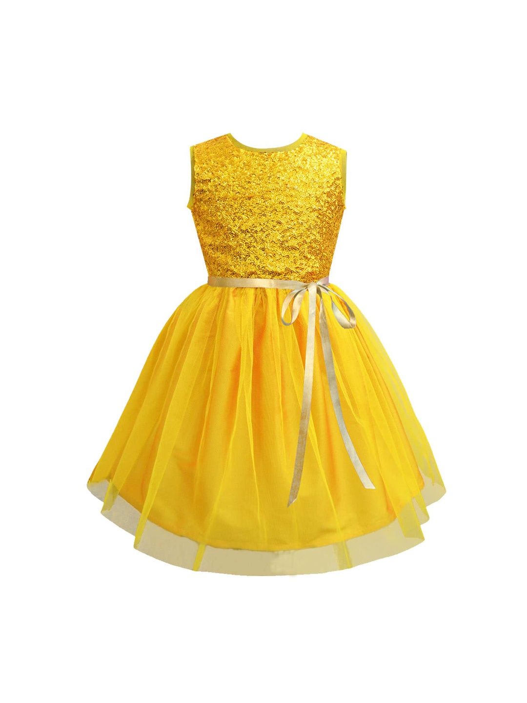 

A T U N Yellow Embellished Net Dress