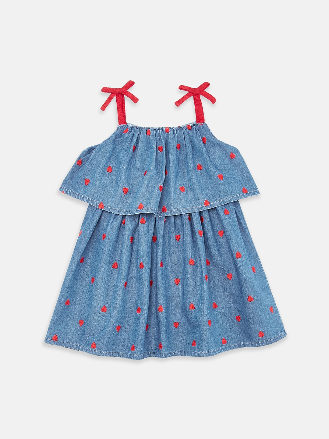 

Pantaloons Baby Girl Blue Printed Denim A-Line Dress