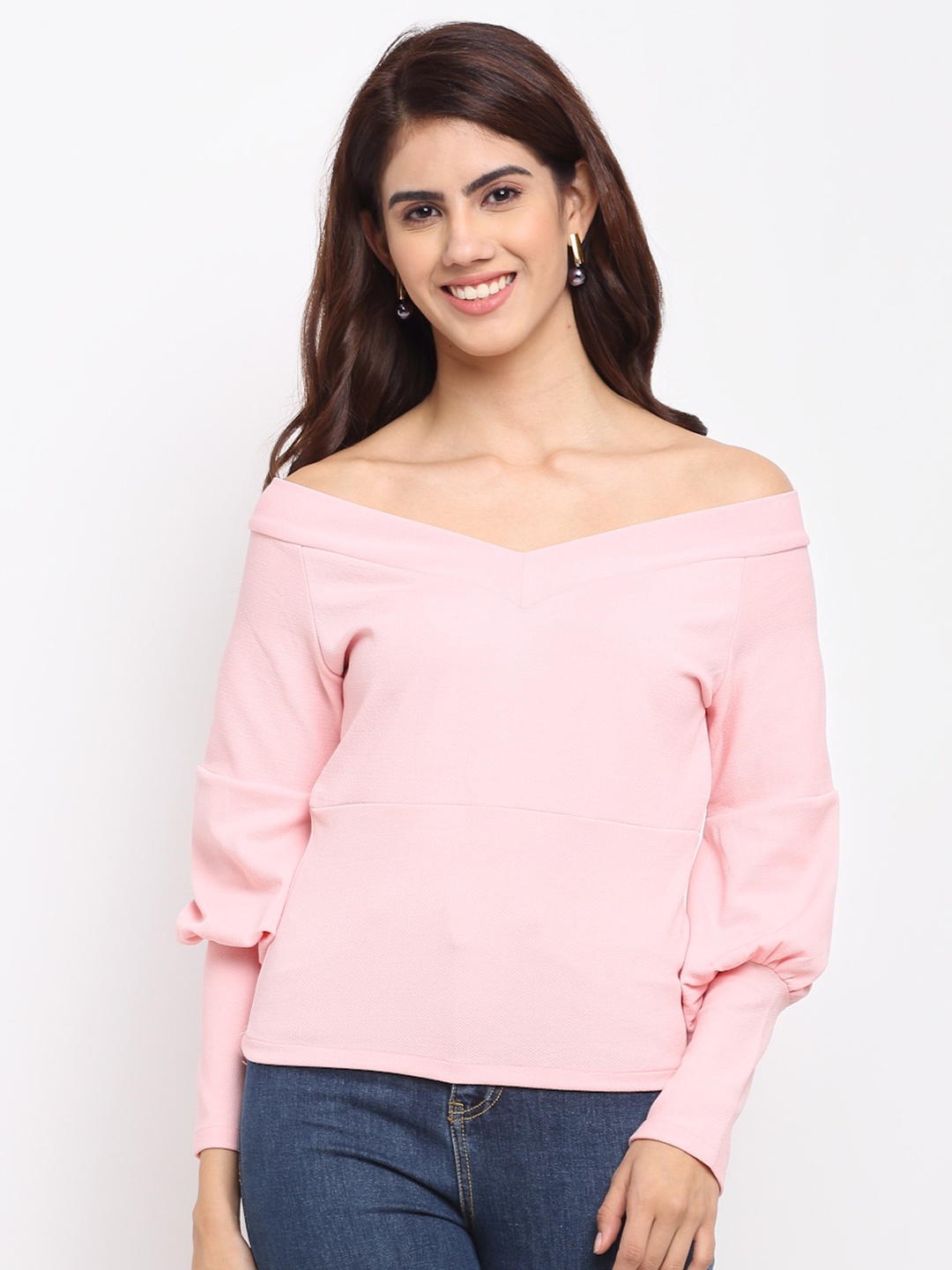 

Sugathari Pink Off-Shoulder Bardot Top