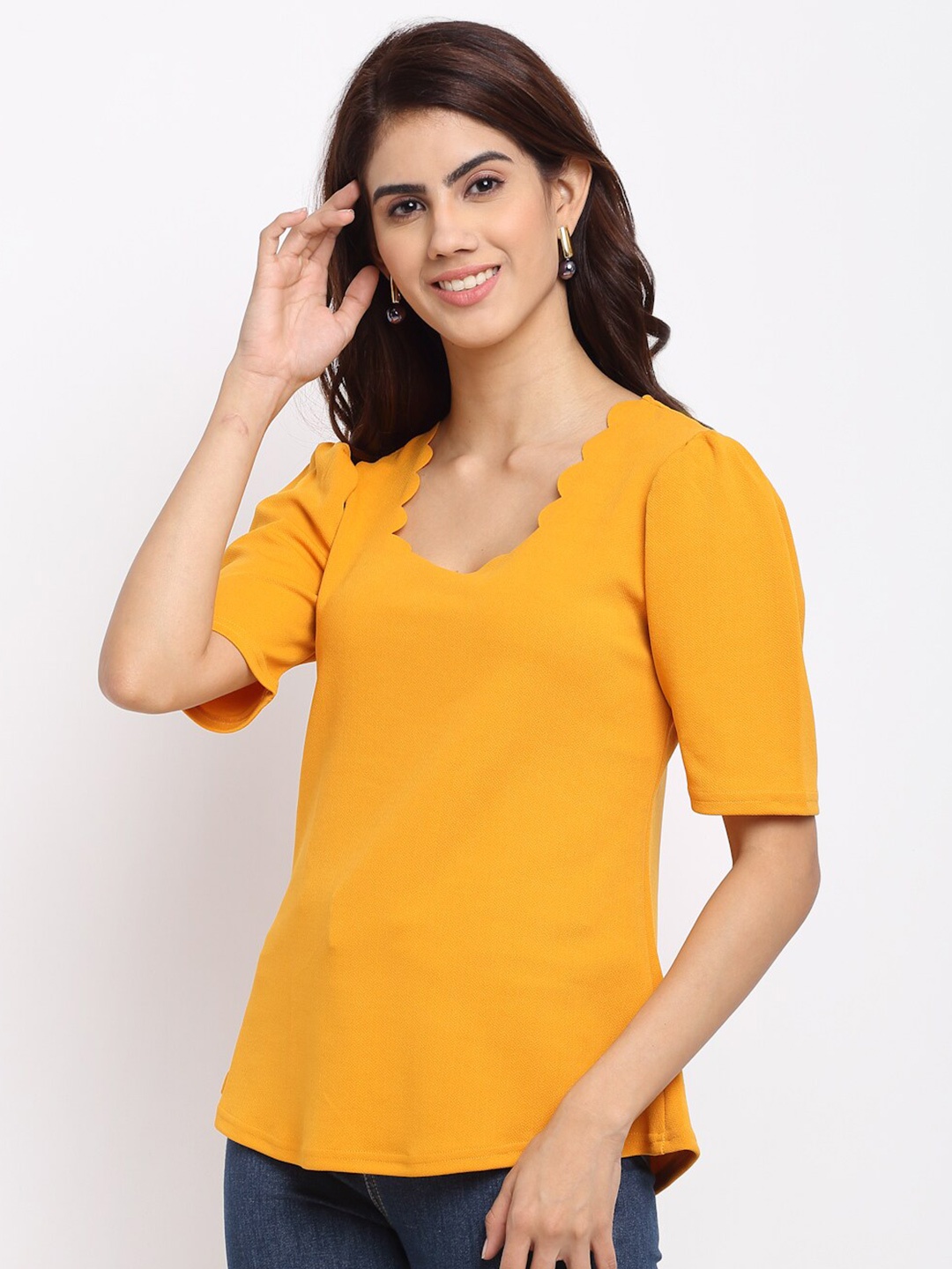 

Sugathari Mustard Yellow Regular Top