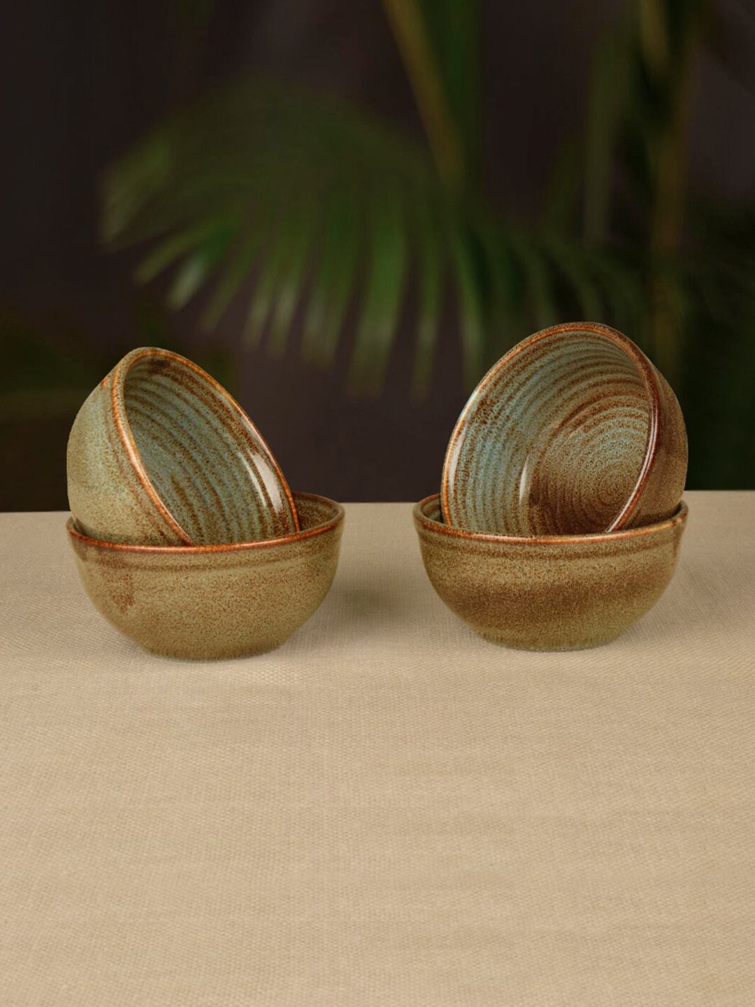 

StyleMyWay Blue & Brown 4 Pieces Handcrafted Printed Ceramic Glossy Bowls