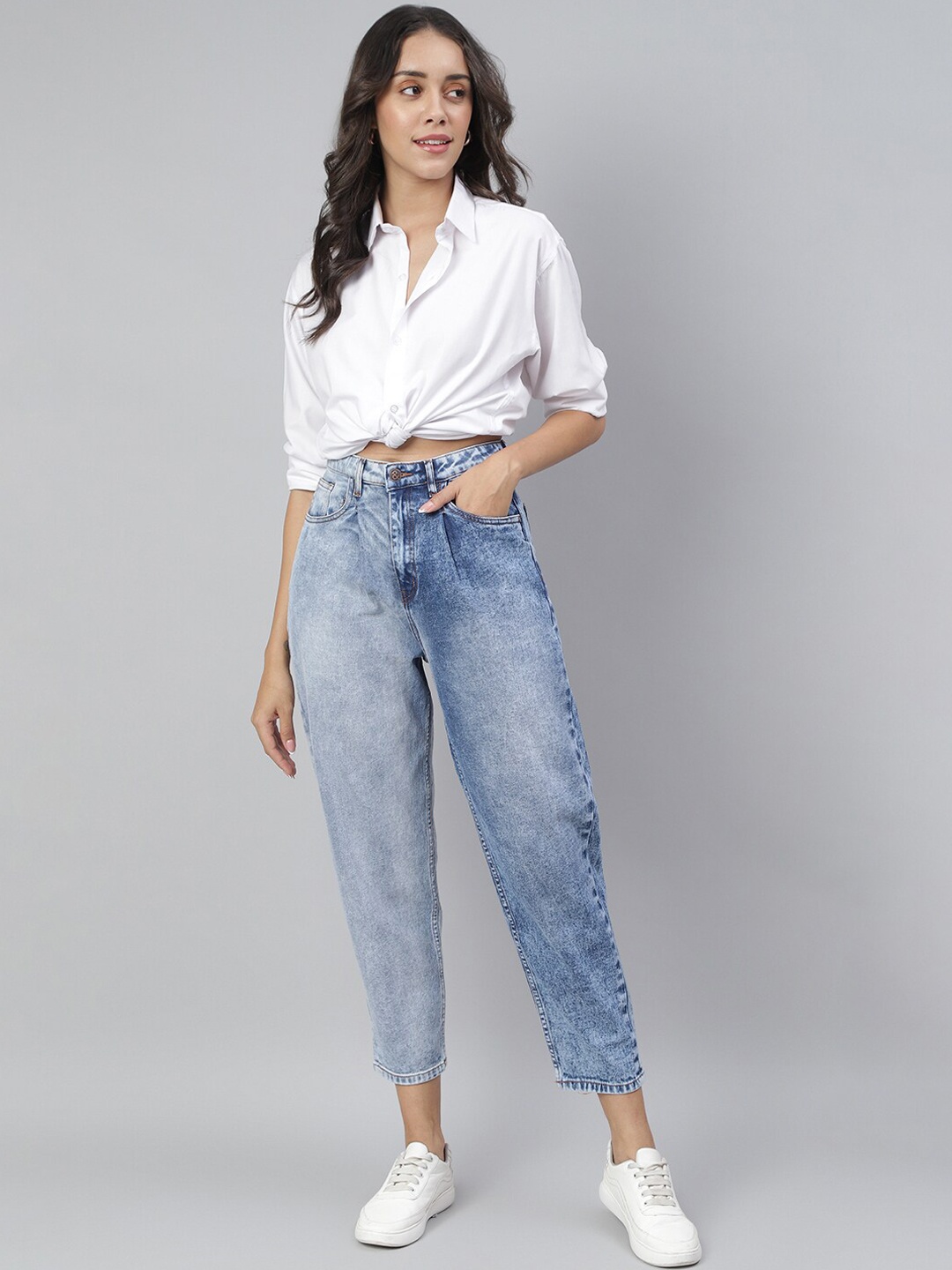 TALES & STORIES Women Blue Heavy Fade Stretchable Denim Jeans