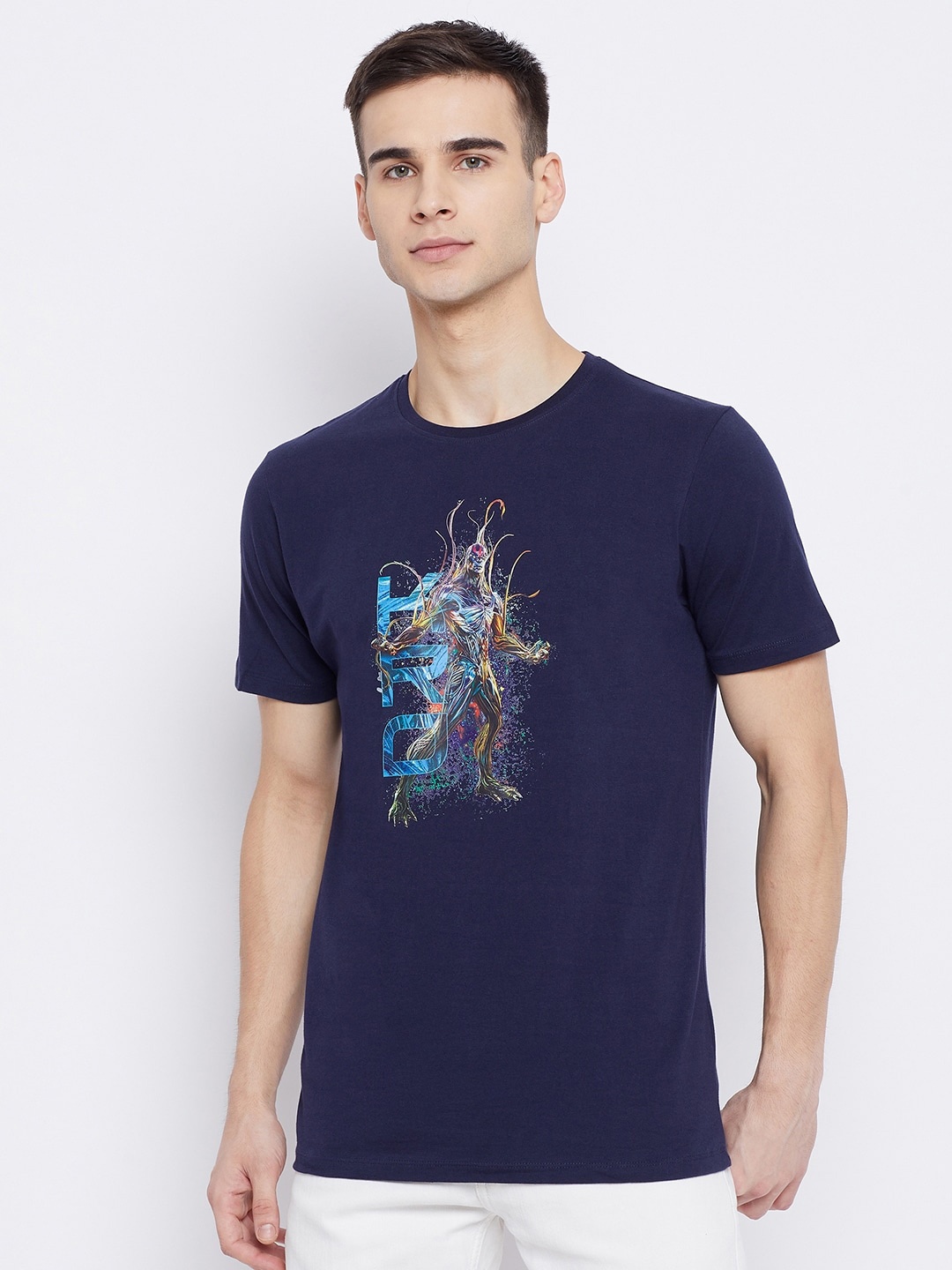 

Marvel by Wear Your Mind Men Navy Blue Kro Printed T-shirt