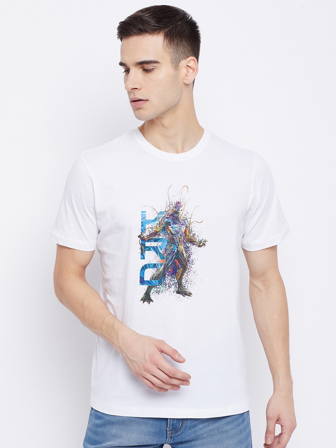 

Marvel by Wear Your Mind Men White Graphic Printed Raw Edge T-shirt