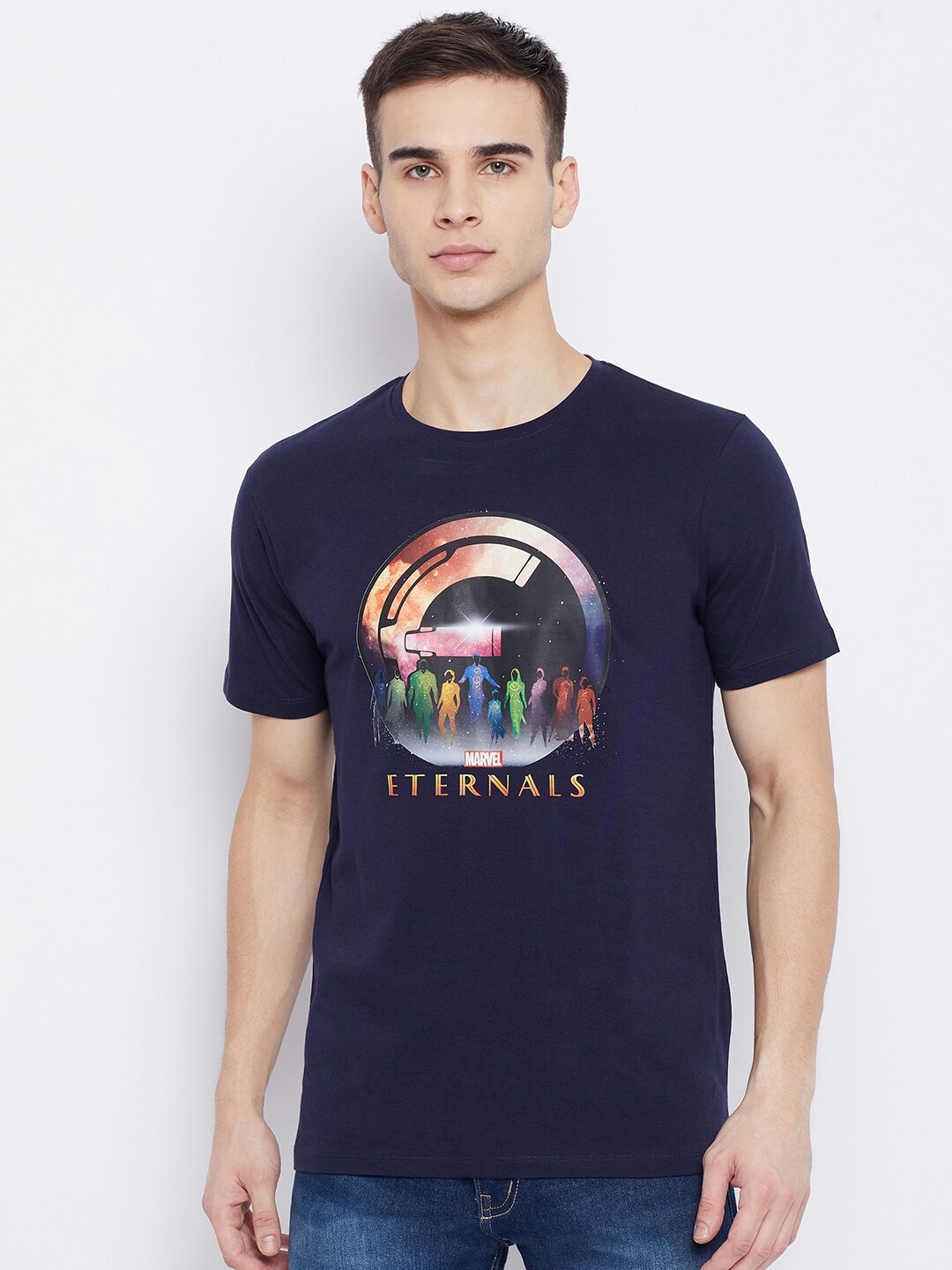 

Marvel by Wear Your Mind Men Navy Blue Printed T-shirt