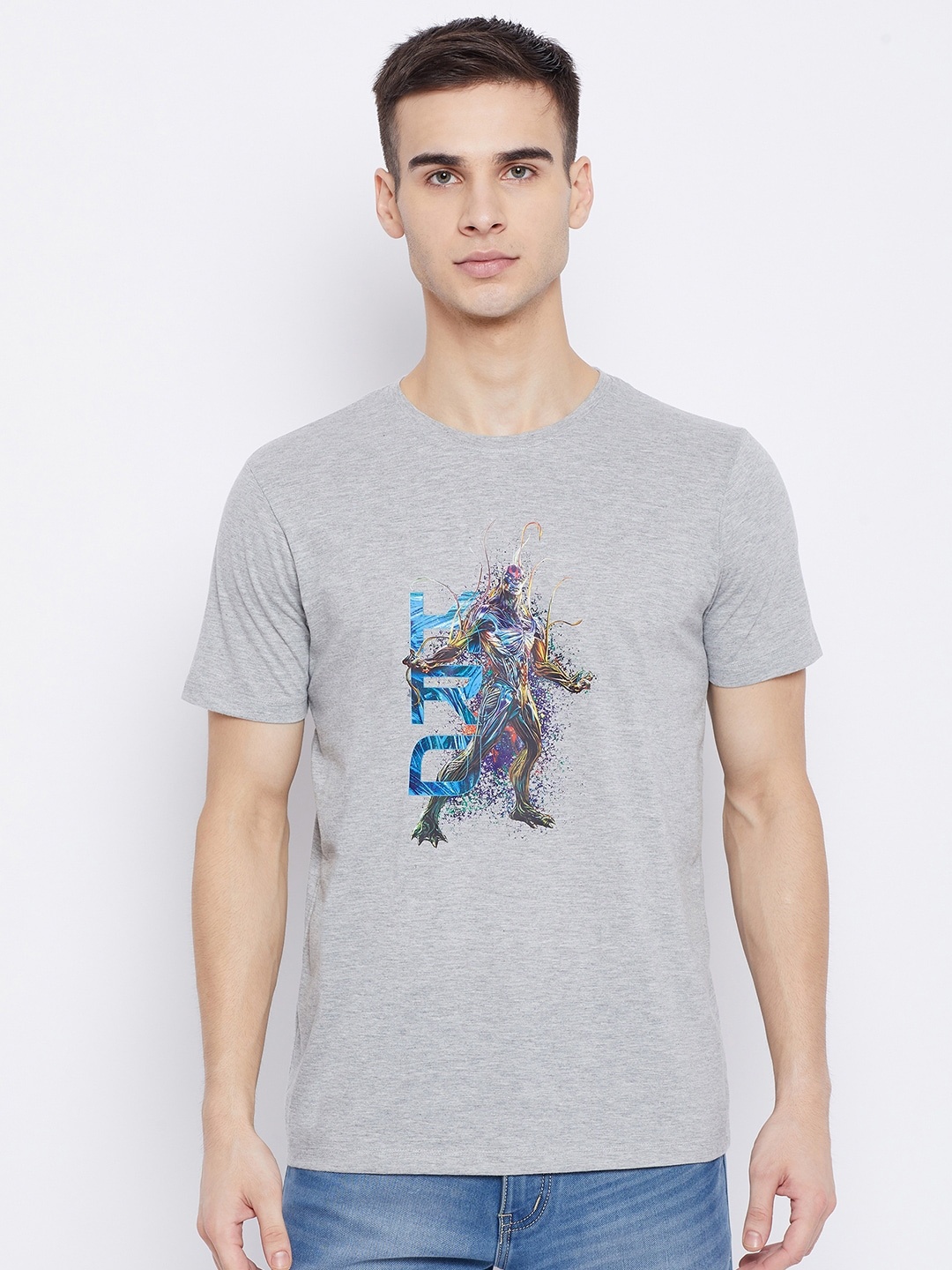 

Marvel by Wear Your Mind Men Grey & Blue Printed T-shirt