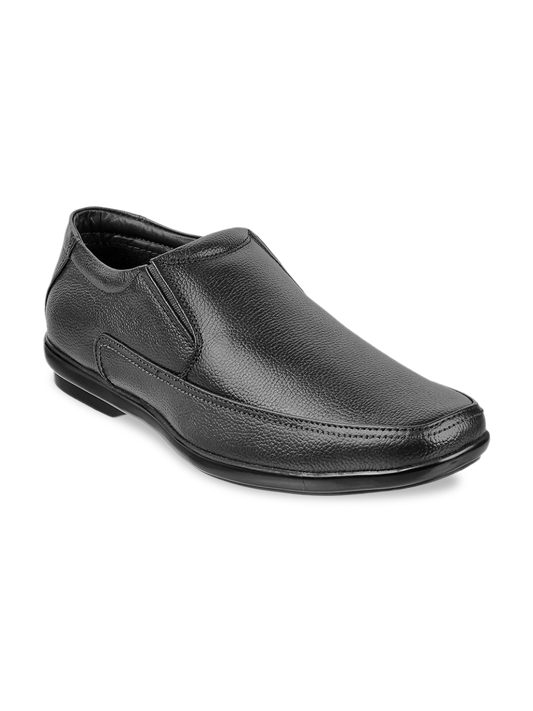 

WALKWAY by Metro Men Black Textured Leather Formal Slip-Ons