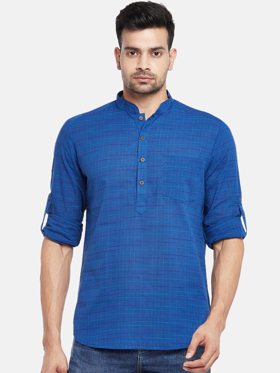 

indus route by Pantaloons Men Blue Thread Work Kurta