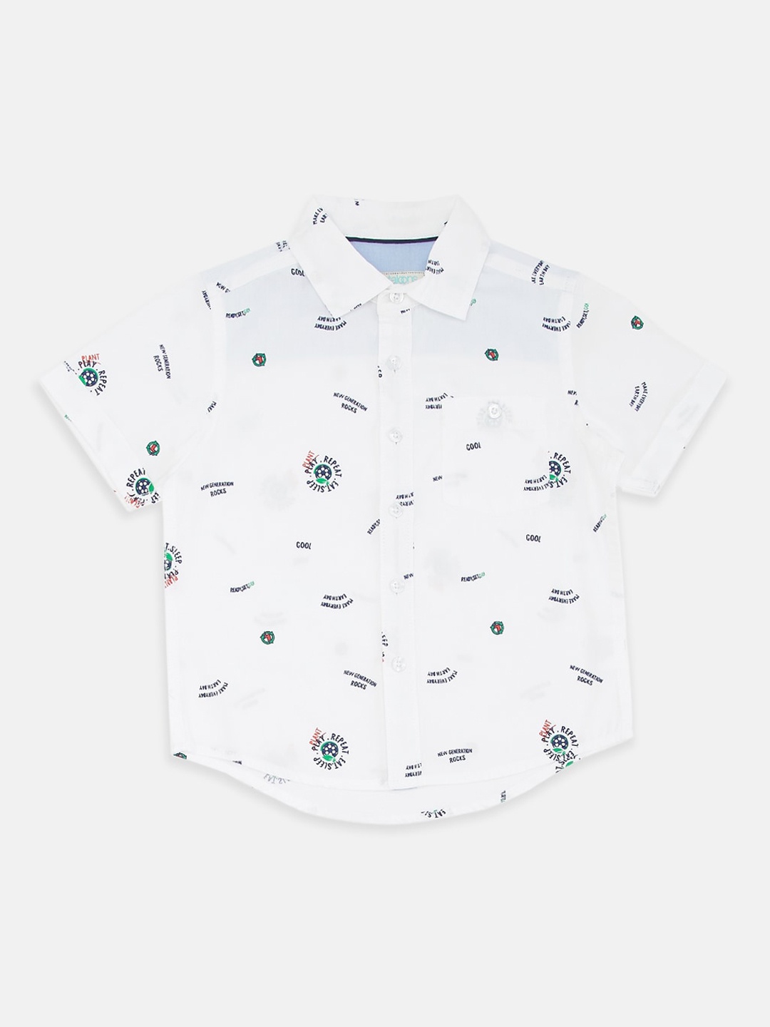

Pantaloons Junior Boys White Printed Casual Shirt
