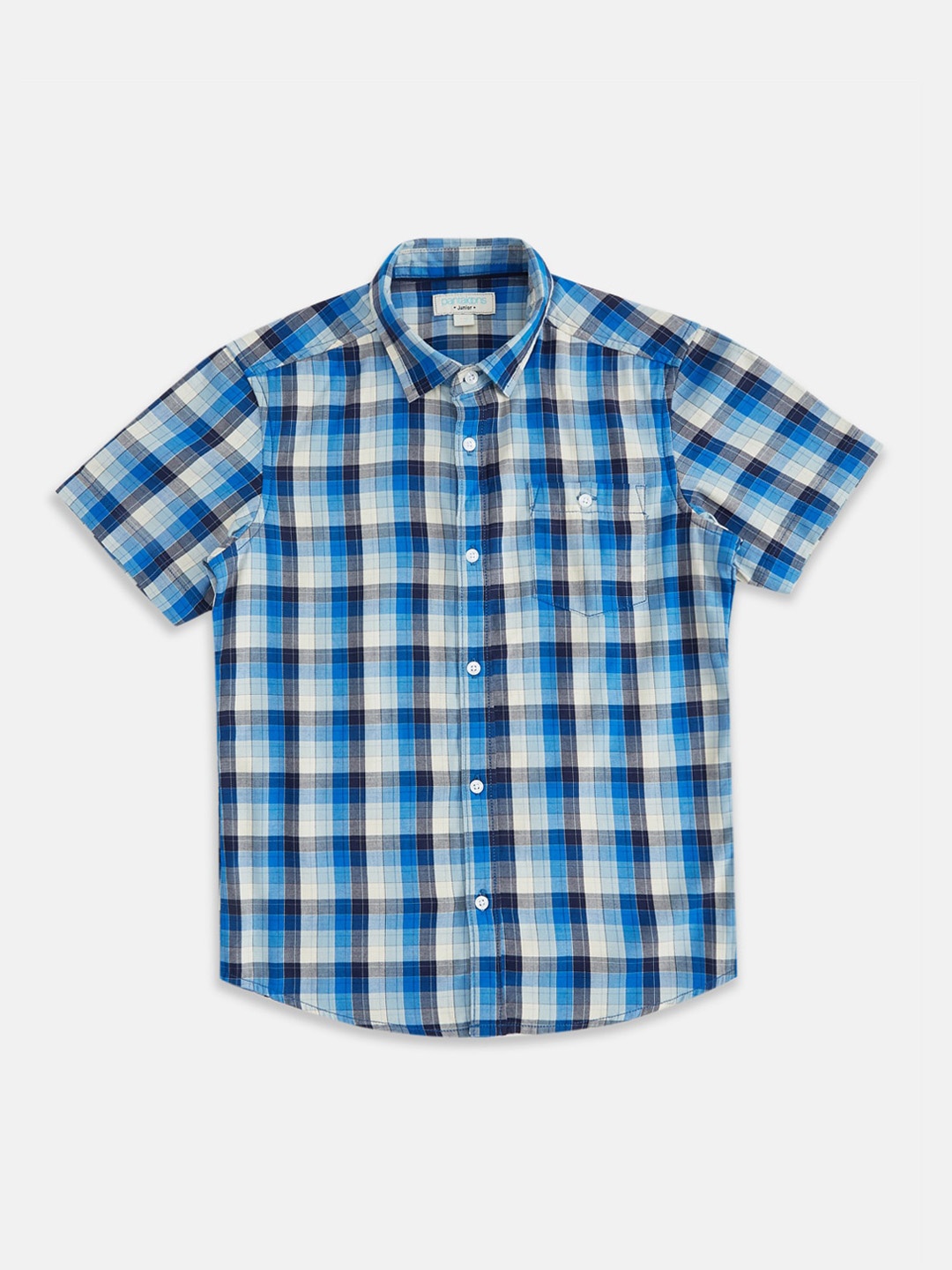 

Pantaloons Junior Boys Blue Gingham Checks Opaque Checked Casual Shirt
