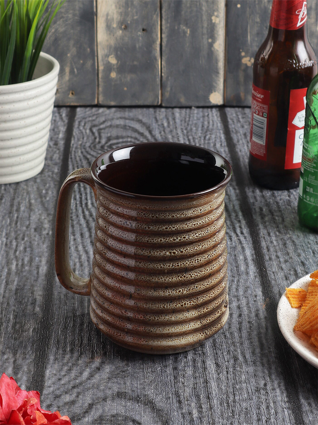 

MIAH Decor Brown Handcrafted & Hand Painted Textured Stoneware Cup