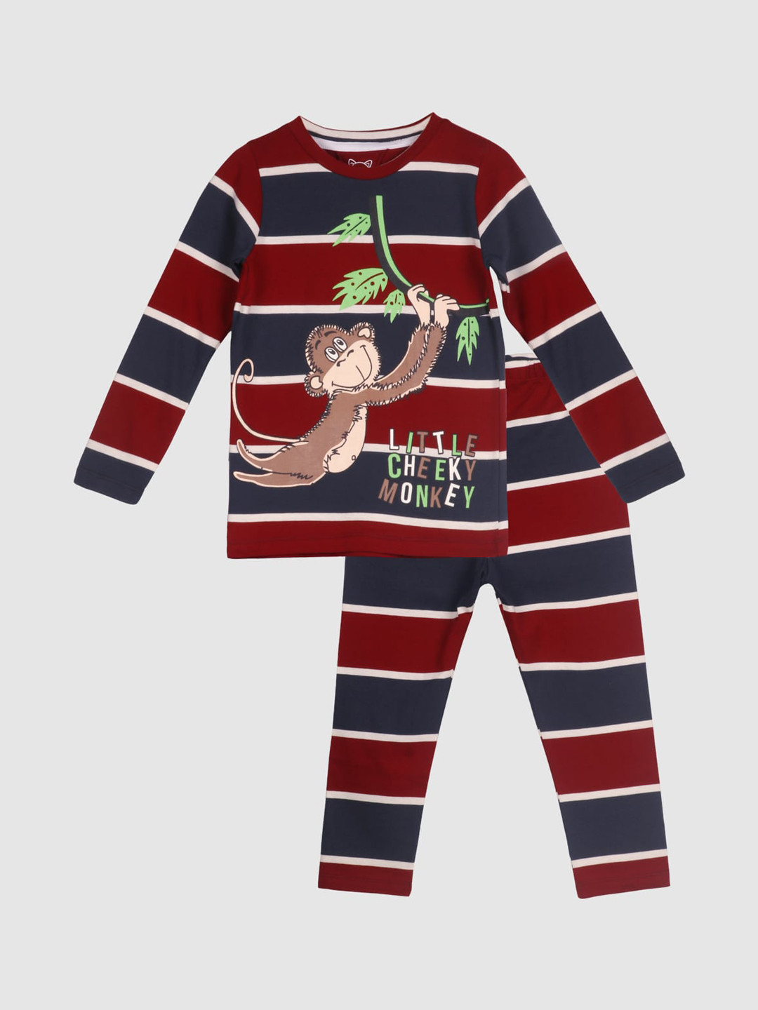 

Lazy Shark Boys Maroon & Grey Graphic Printed Night Suit
