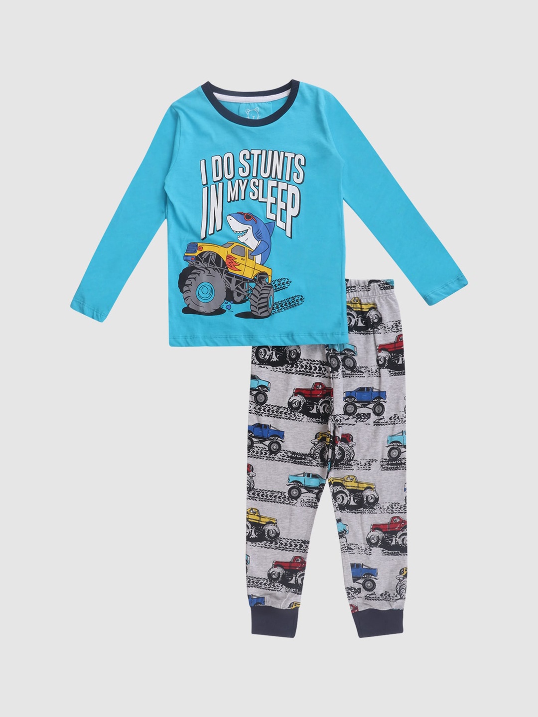 

Lazy Shark Boys Blue & Grey Printed Night suit