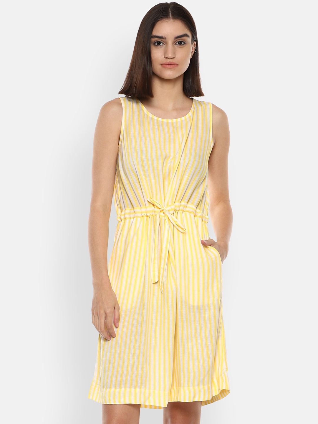 

Van Heusen Woman Yellow Striped A-Line Dress