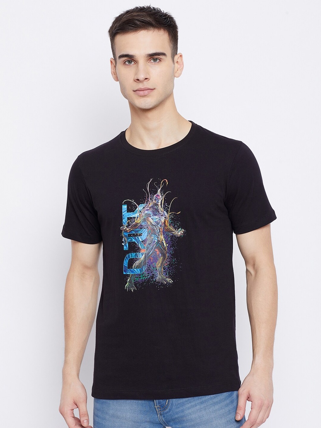 

Marvel by Wear Your Mind Men Black Raw Edge T-shirt