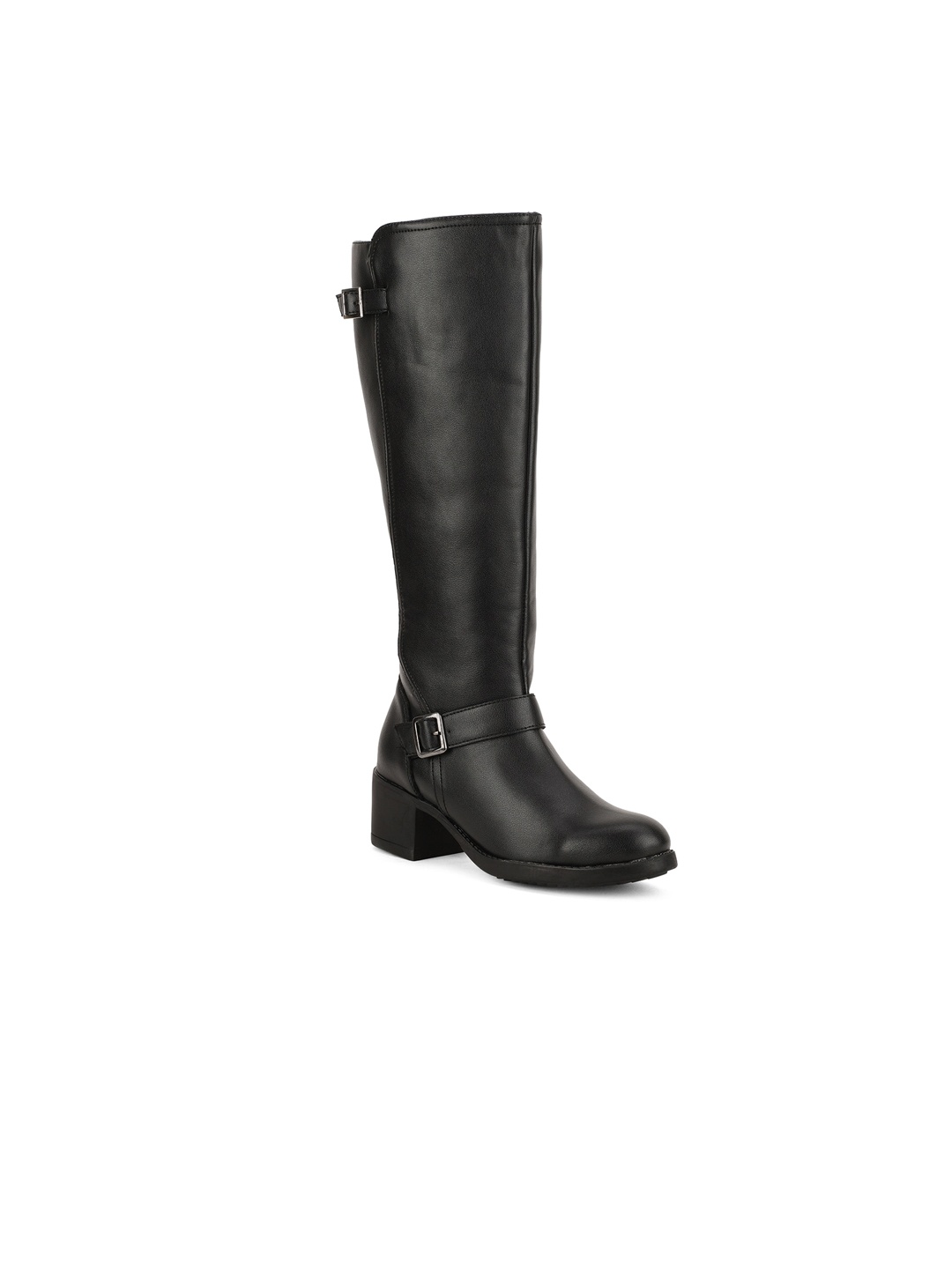 

Bruno Manetti Black Leather High-Top Block Heeled Boots with Buckles