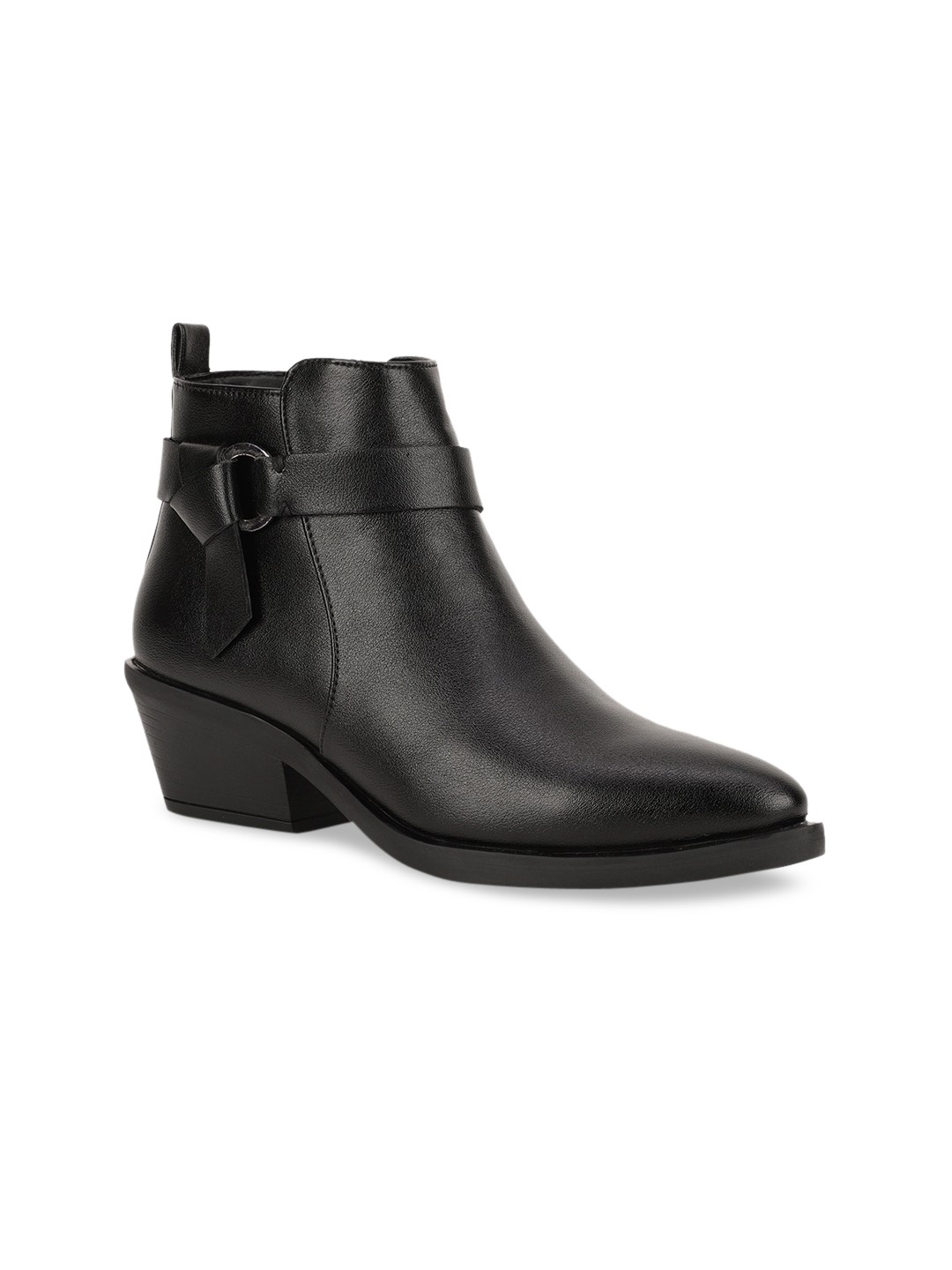 

Bruno Manetti Black Leather Block Heeled Boots with Buckles