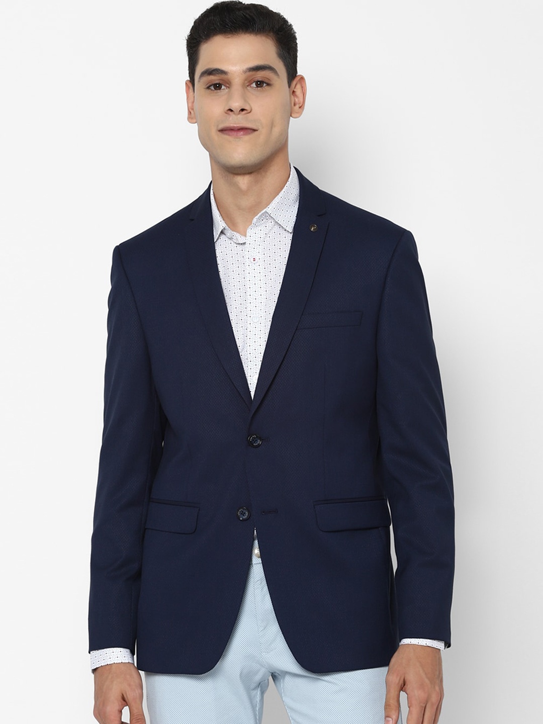 

Allen Solly Men Navy Blue Solid Single Breasted Slim-Fit Blazer