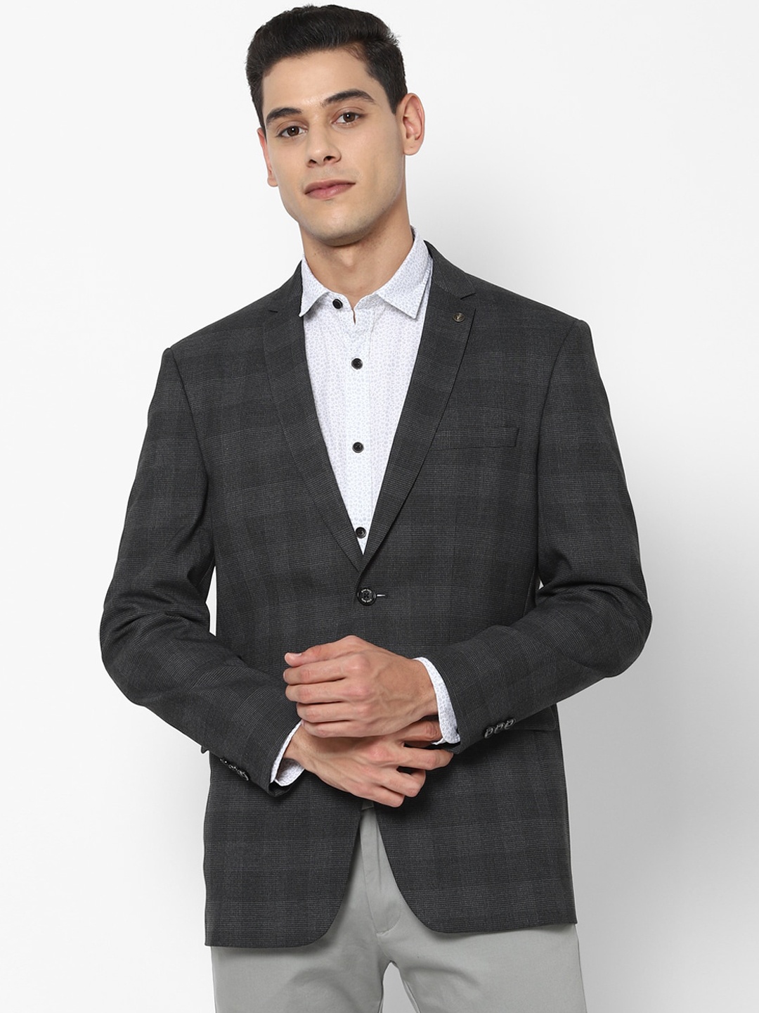 

Allen Solly Men Grey Checked Slim-Fit Single-Breasted Casual Blazer