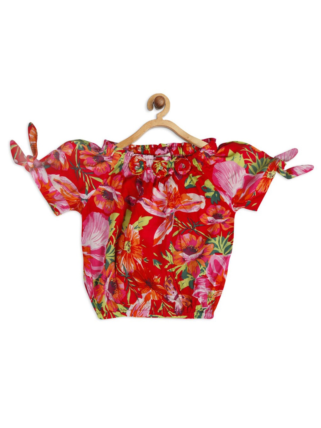 

Tiny Girl Girls Red & Pink Floral Blouson Crop Top