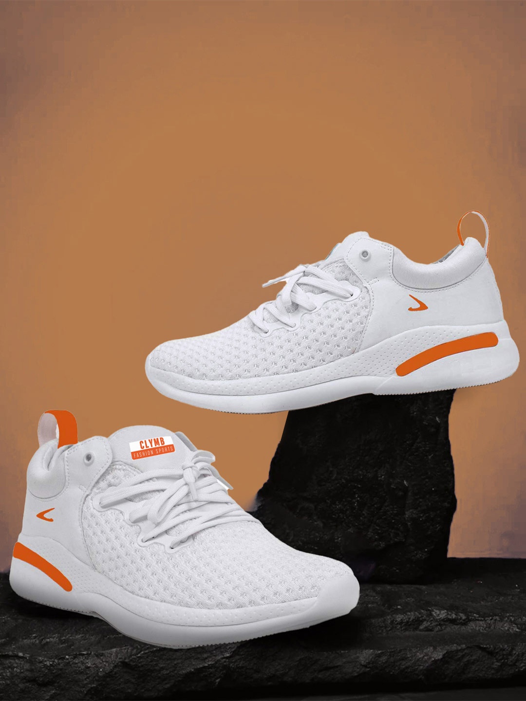 

CLYMB Men White Mesh Running Shoes