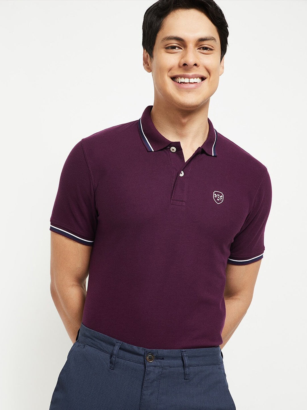 

max Men Purple Polo Collar Slim Fit T-Shirt