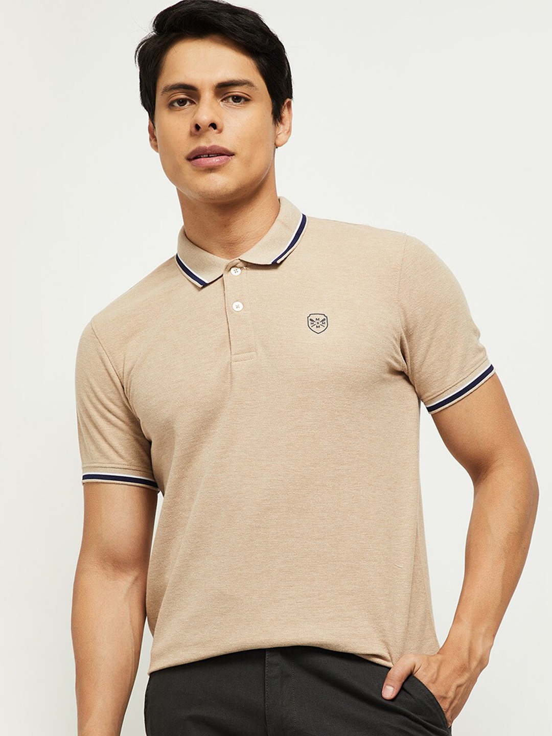 

max Men Khaki Polo Collar T-shirt