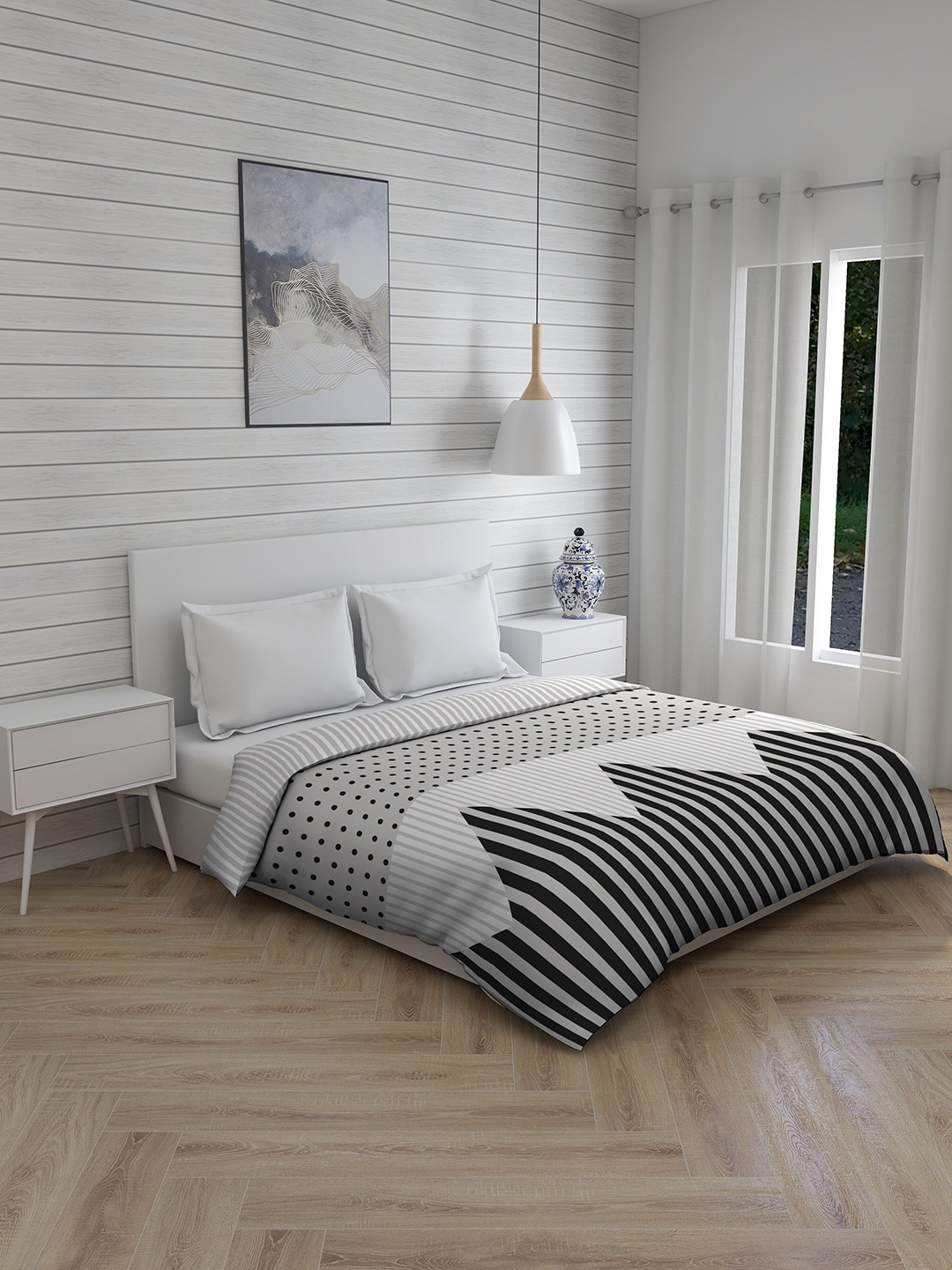 

Boutique Living India Grey & Black Striped AC Room 120 GSM Double Bed Comforter