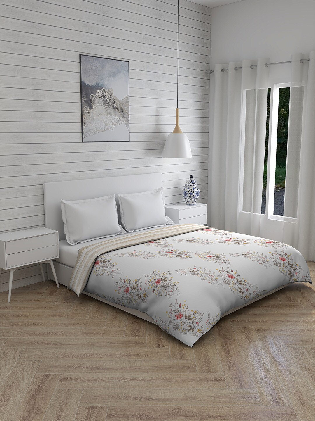 

Boutique Living India White & Beige Floral AC Room 120 GSM Double Bed Comforter