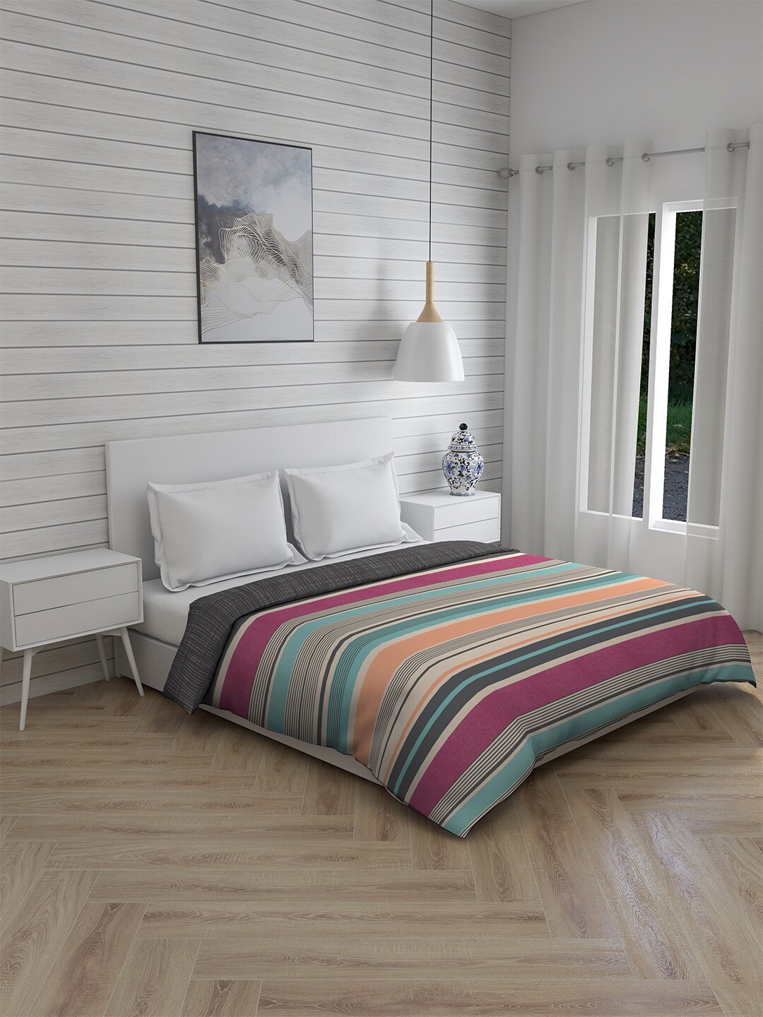 

Boutique Living India Grey & Orange Striped AC Room 120 GSM Double Bed Comforter