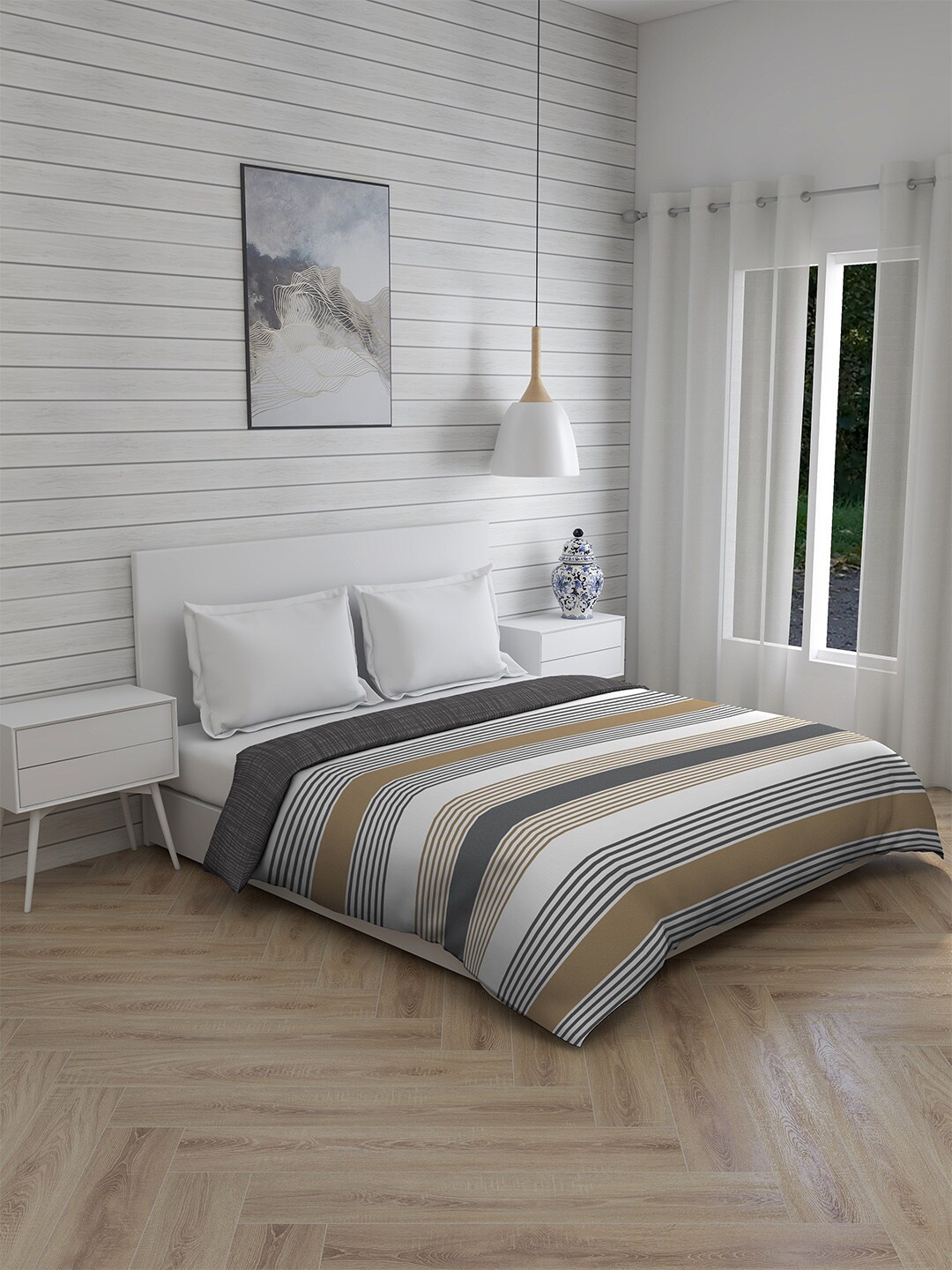 

Boutique Living India Beige & White Striped AC Room 120 GSM Double Bed Comforter