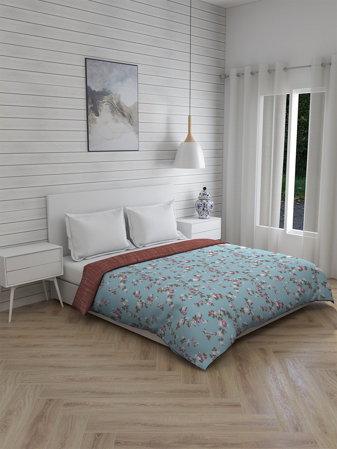 

Boutique Living India Blue & Pink Floral AC Room 120 GSM Double Bed Comforter