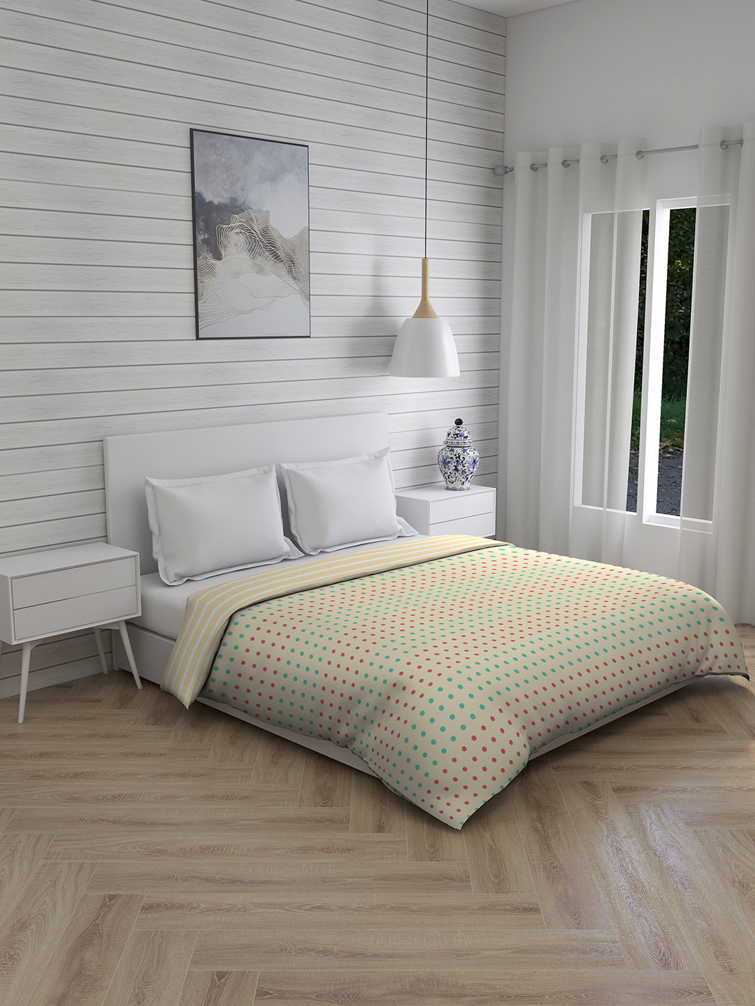 

Boutique Living India Beige & Red Geometric AC Room 120 GSM Double Bed Comforter