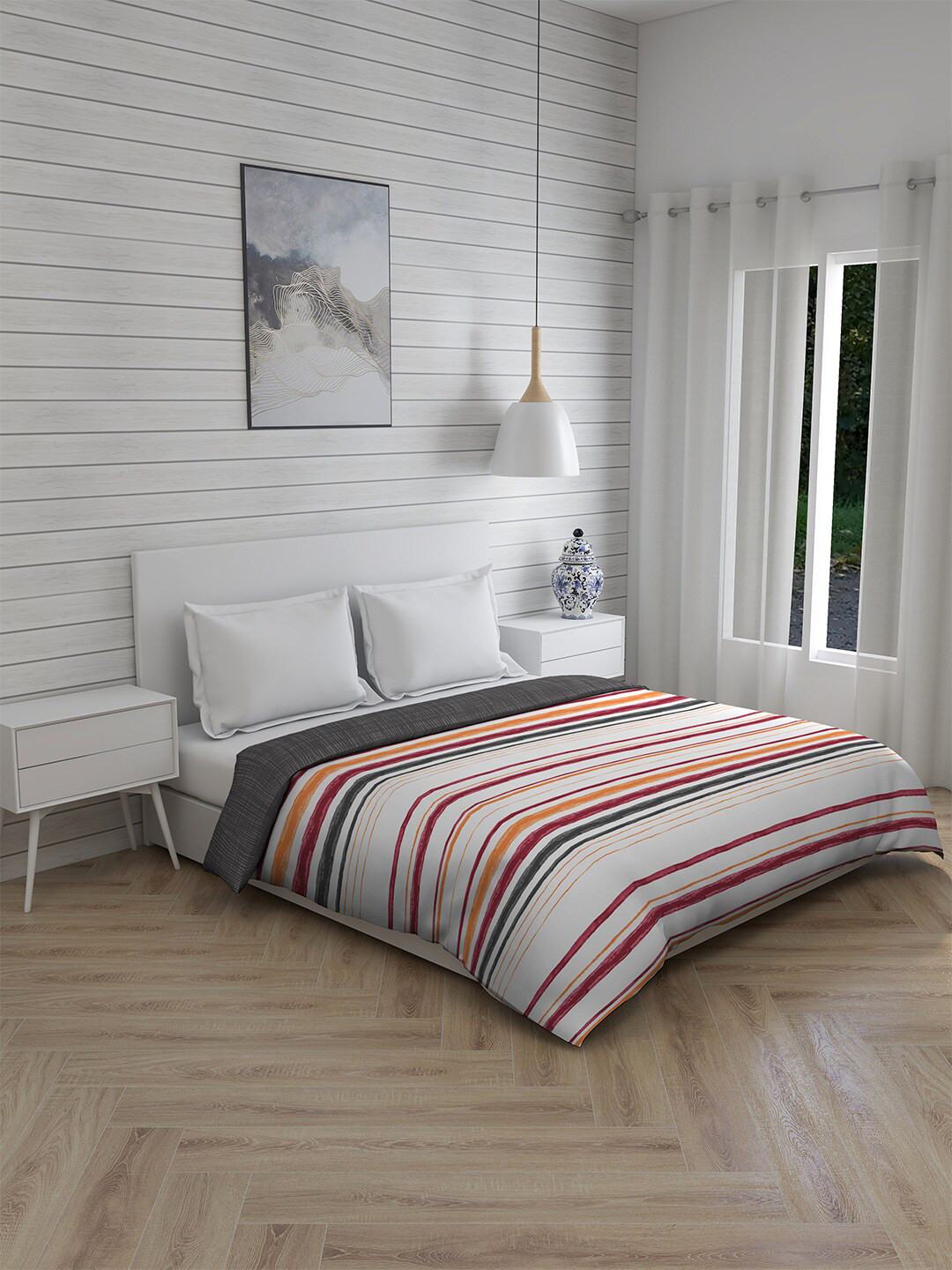 

Boutique Living India Orange & Red Striped AC Room 120 GSM Double Bed Comforter