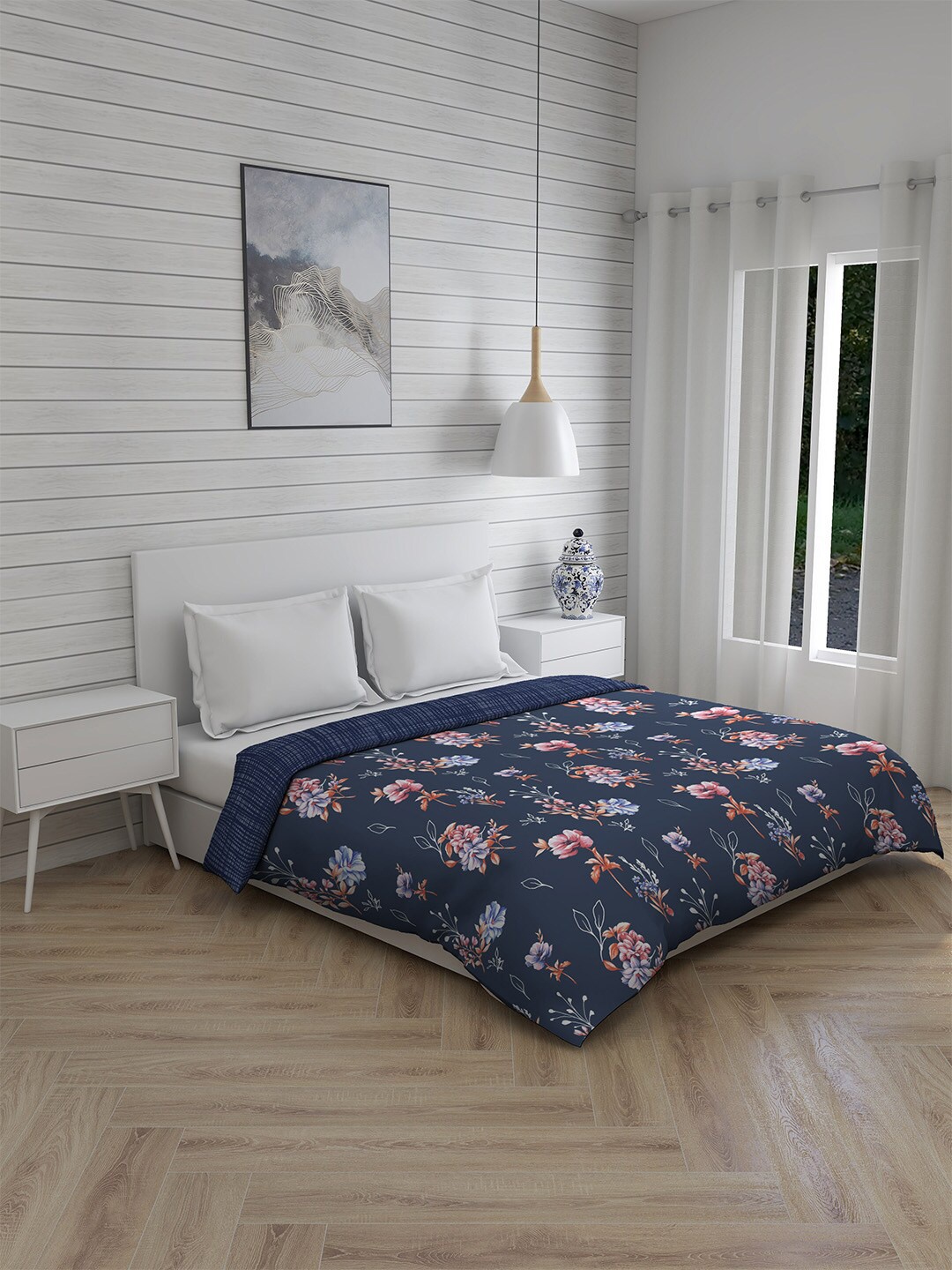 

Boutique Living India Navy Blue & Pink Floral AC Room 120 GSM Double Bed Comforter