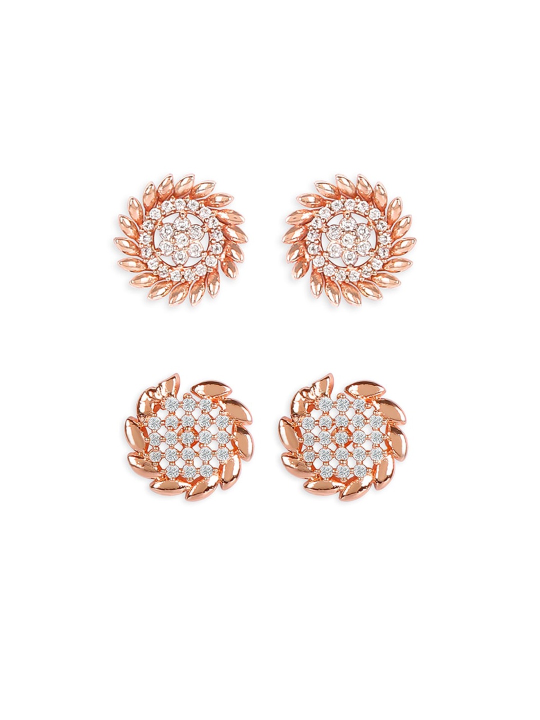 

ZINU Pack of 2 Rose Gold Toned & White Rhodium Plated Spiked Studs Earrings