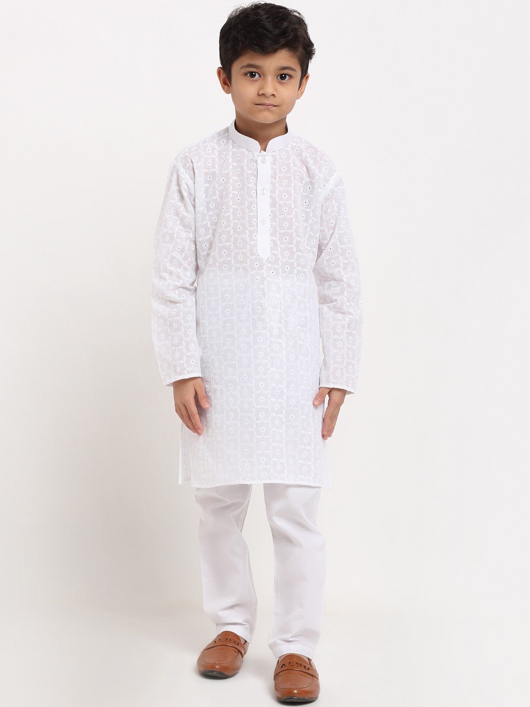 

KRAFT INDIA Boys White Geometric Embroidered Cotton Kurta