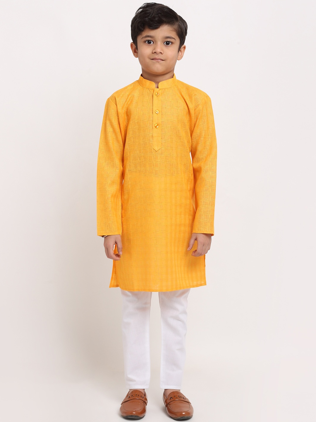 

KRAFT INDIA Boys Mustard Yellow Thread Work Kurta