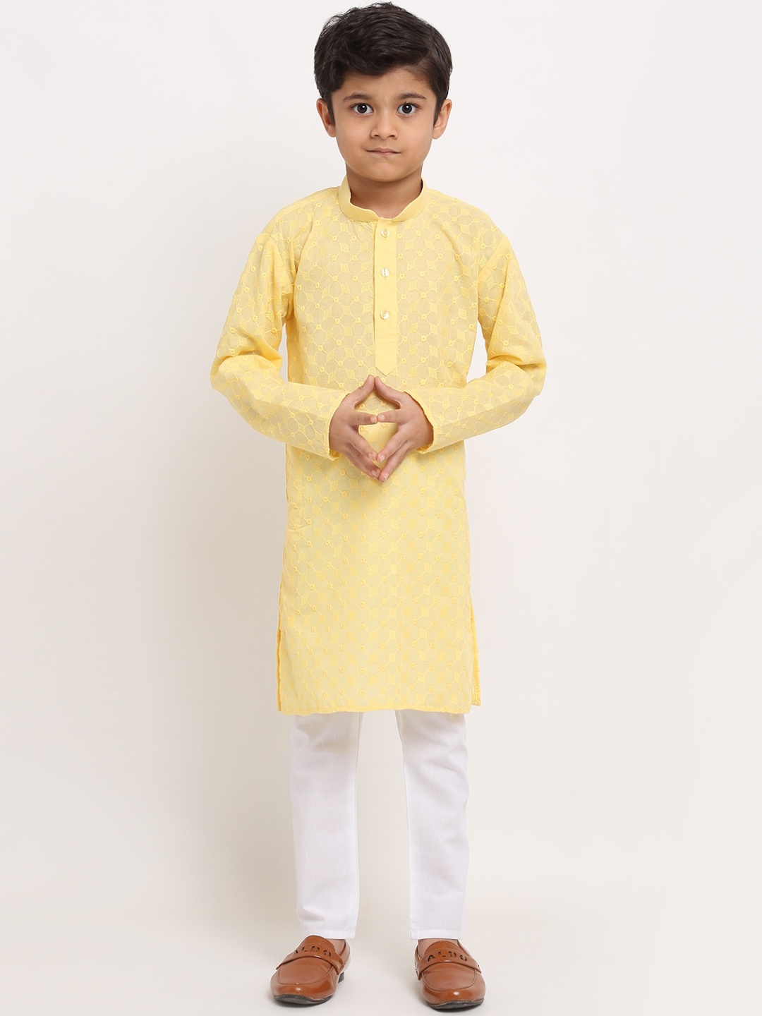 

KRAFT INDIA Boys Yellow Embroidered Thread Work Kurta