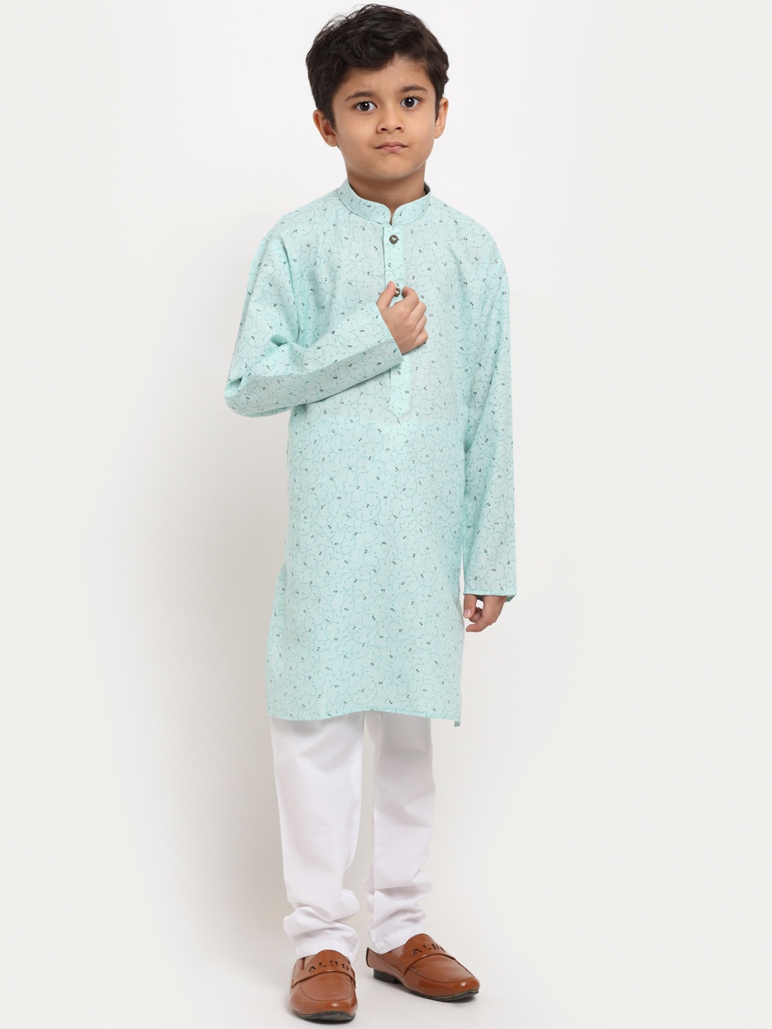 

KRAFT INDIA Boys Sea Green Floral Printed Cotton Kurta