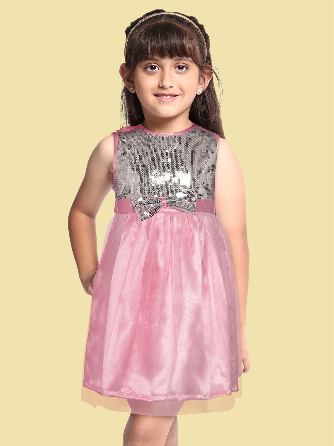 

YK Girls Pink & Silver Sequinned Fit & Flare Dress